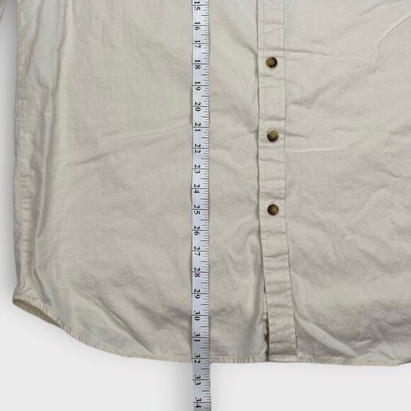 VINTAGE 90s Guess Shirt Mens Large Cream Twill Button Up Logo Casual Classic Fit - Picture 12 of 15